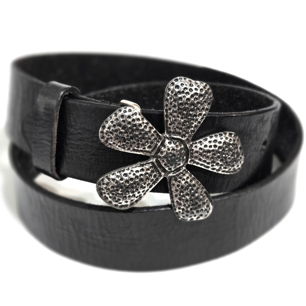 Silpada Designs Belt Women Large Black Italian Leather Flower Buckle Daisy Boho